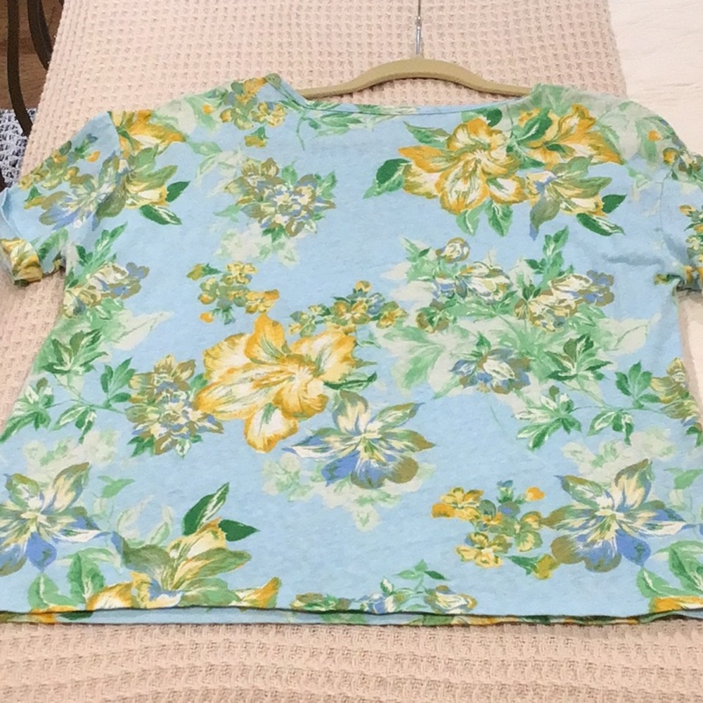 Talbots Blue and Yellow Floral Short Sleeve Top Size L - Picture 4 of 10